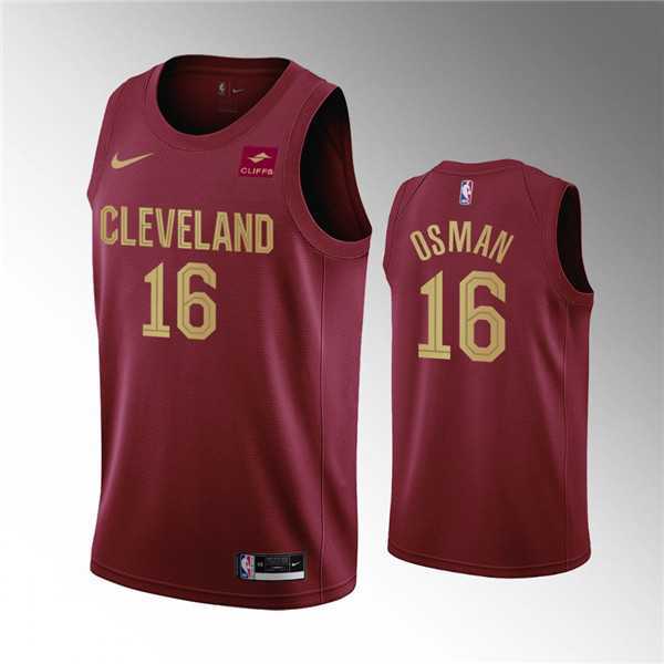 Men%27s Cleveland Cavaliers #16 Cedi Osman Wine Icon Edition Stitched Basketball Jersey Dzhi